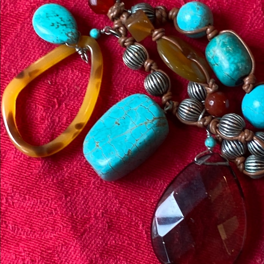 Chico’s Turquoise and Glass Statement Necklace - Picture 4 of 13